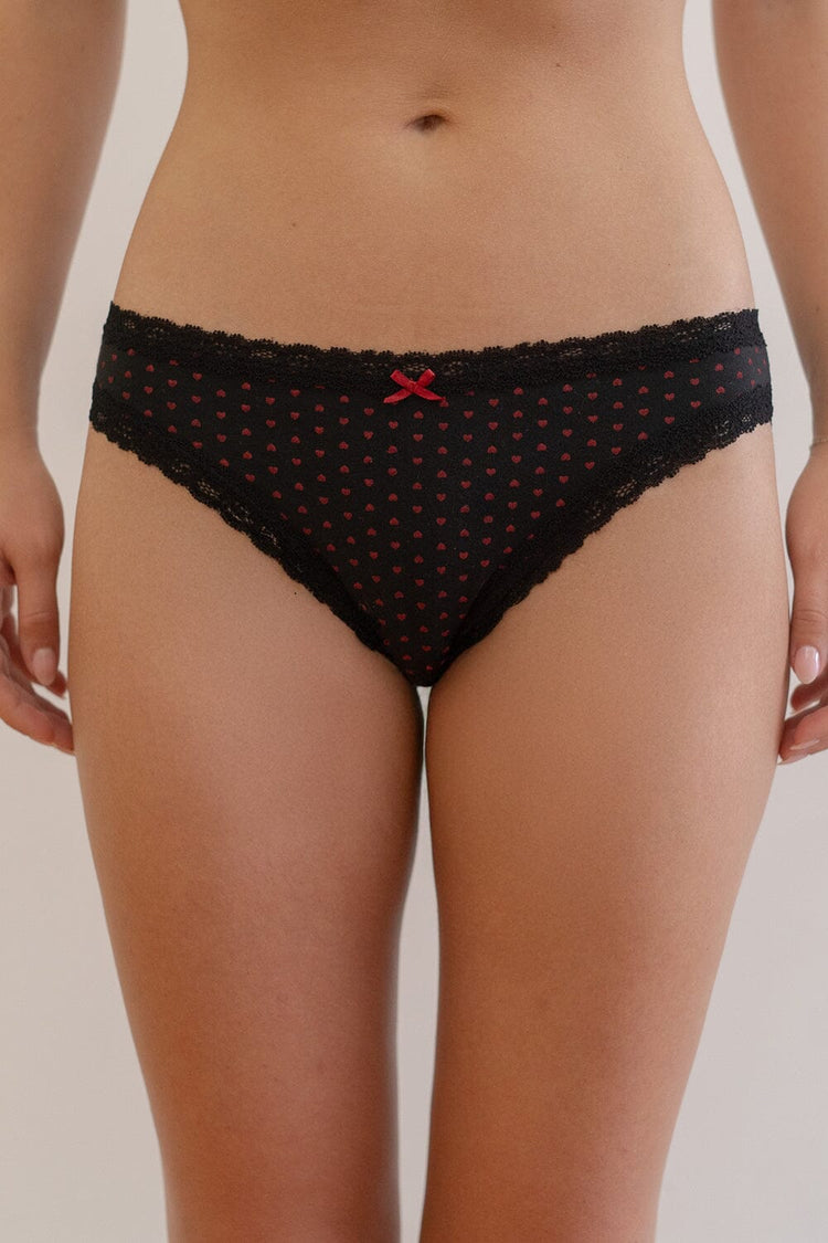 Heart Lace Underwear | Black Red Hearts / XS/S
