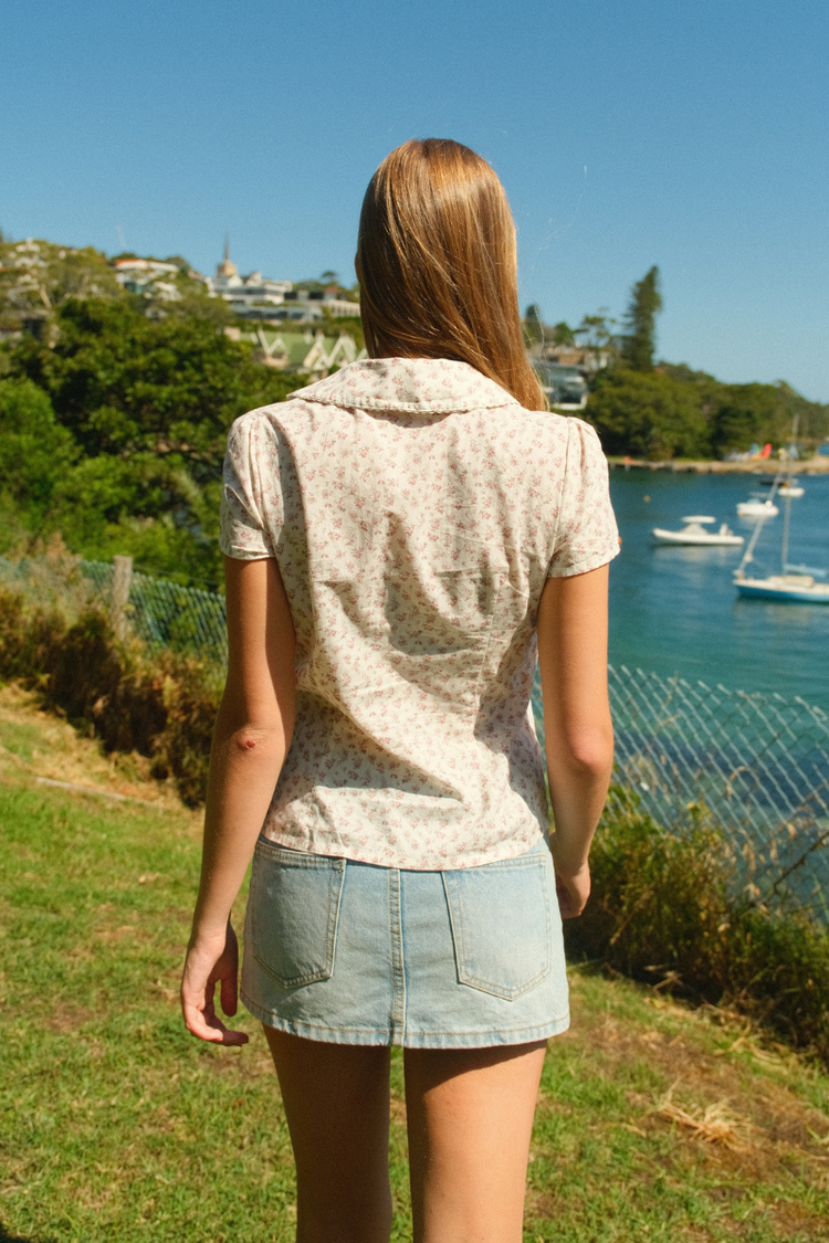 Teagan Floral Top | Pink And Ivory Rose Floral / XS/S