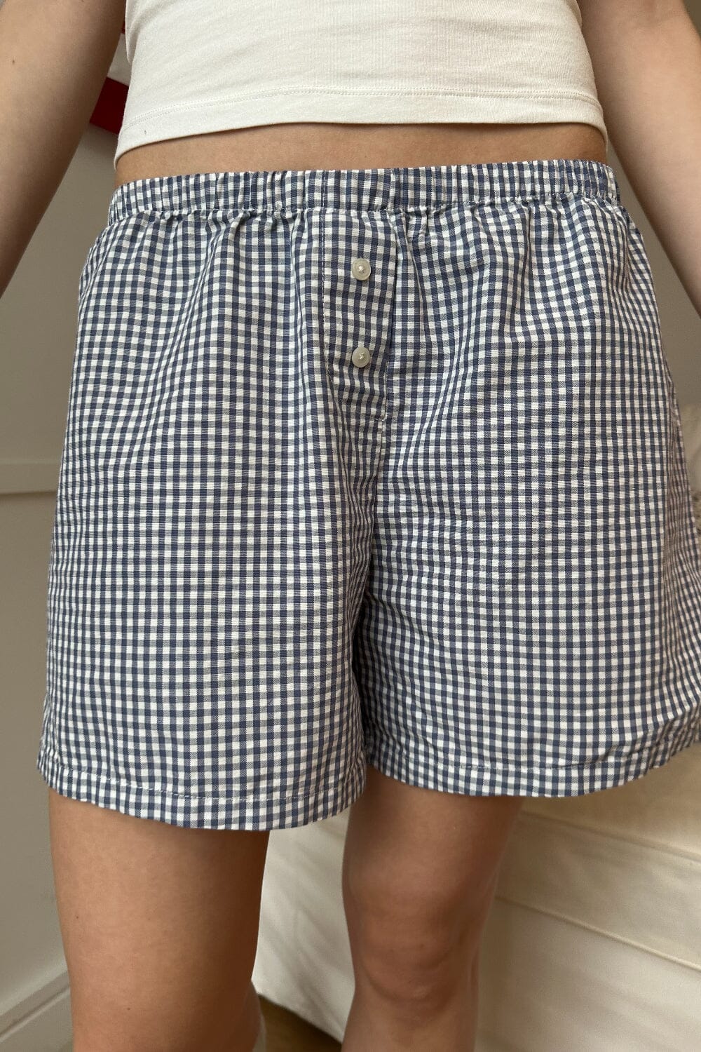 Keira Long Gingham Boxer Shorts | Light Blue Gingham / XS/S