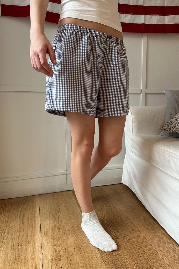 Keira Long Gingham Boxer Shorts | Light Blue Gingham / XS/S