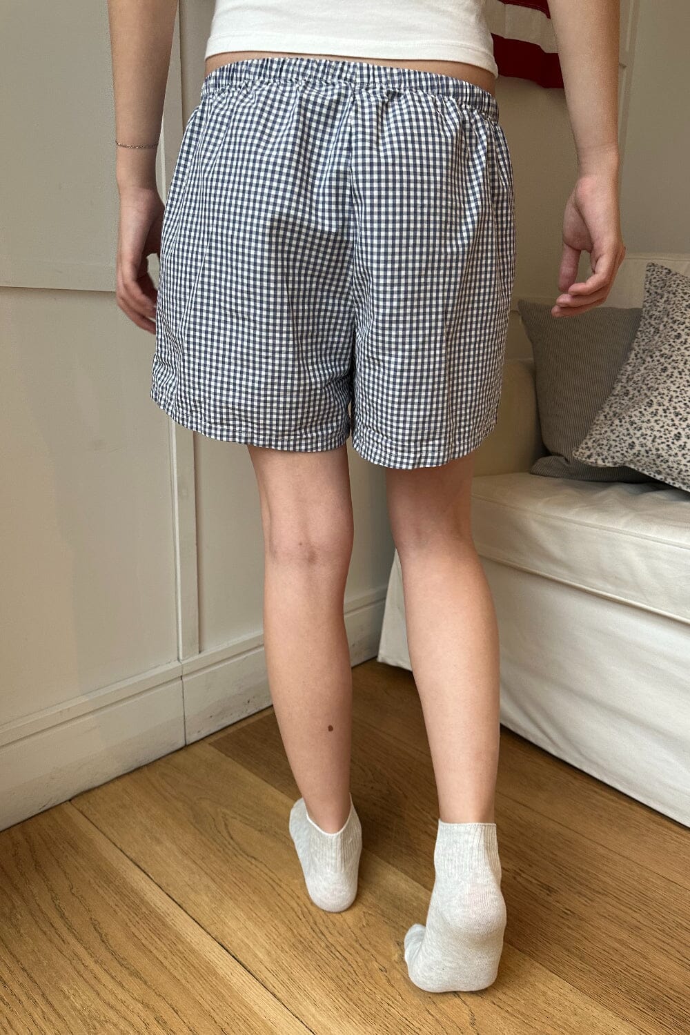 Keira Long Gingham Boxer Shorts | Light Blue Gingham / XS/S
