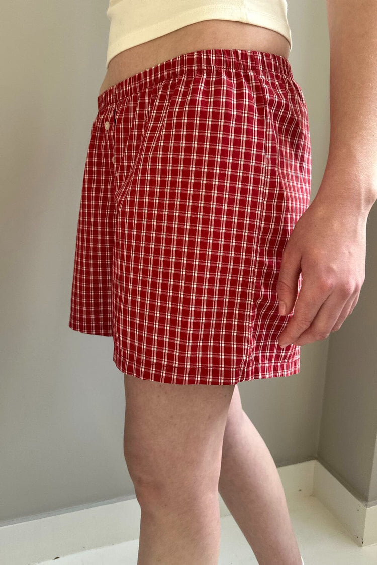 Keira Long Gingham Boxer Shorts | Red and White / XS/S