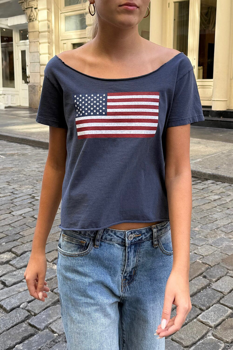 Robyn American flag Top | Faded Navy Blue / XS/S