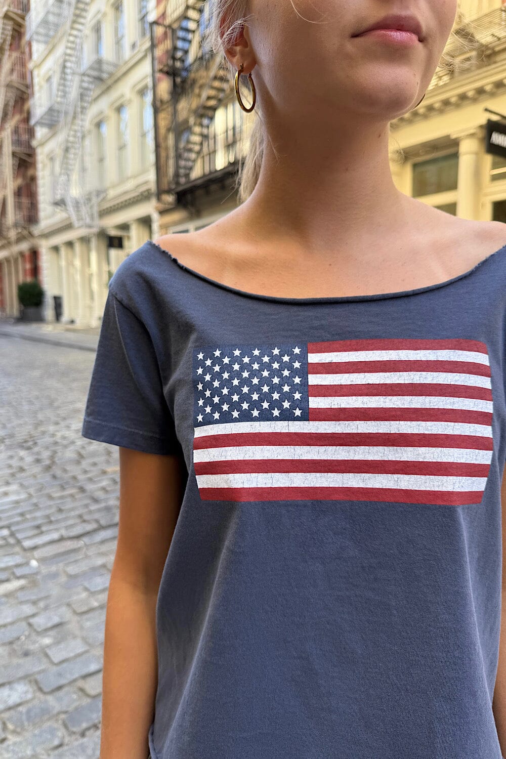 Robyn American flag Top | Faded Navy Blue / XS/S