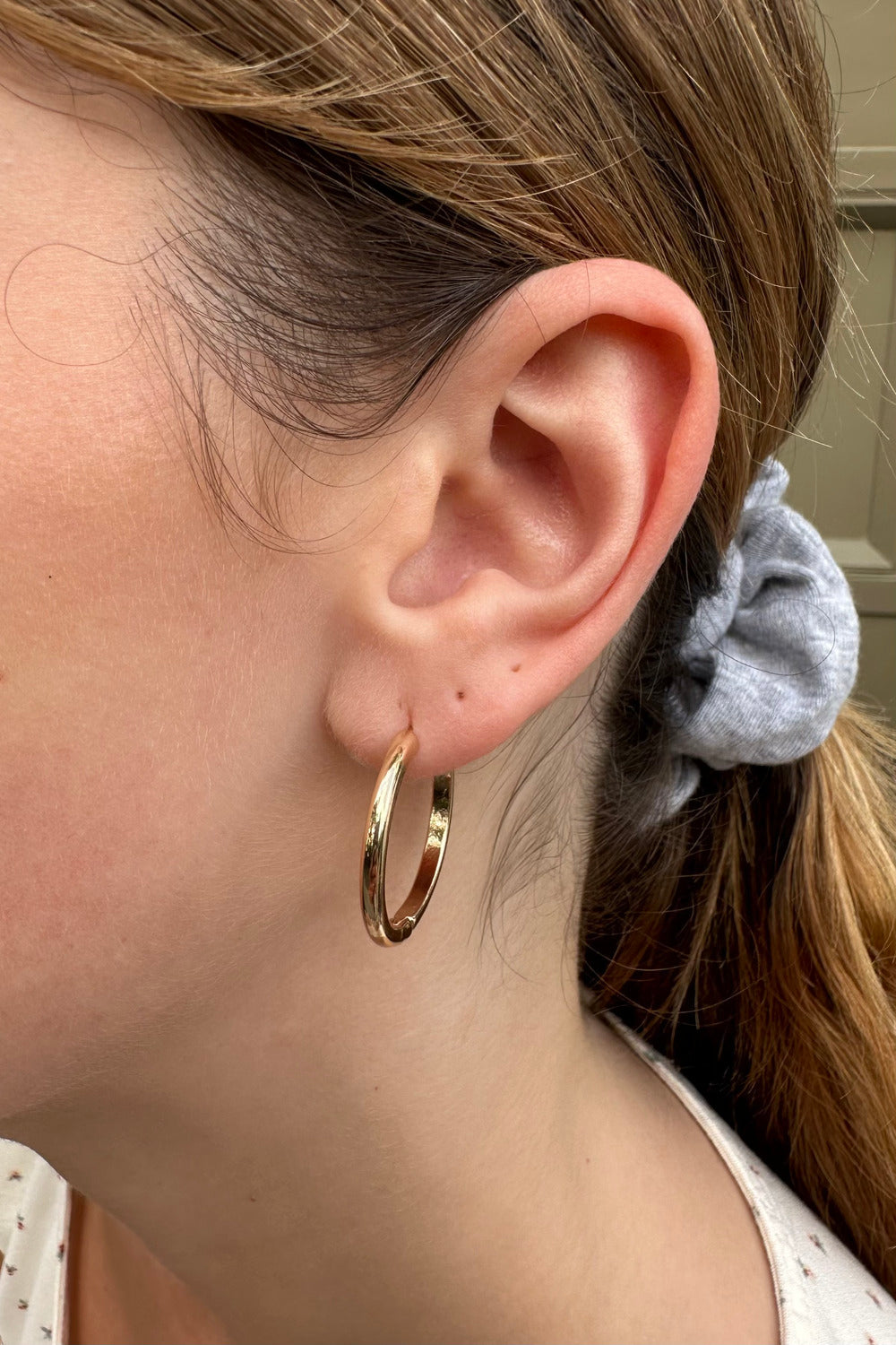 Gold Plated Minimalist Earrings Thin Medium Gold Hoop Earrings