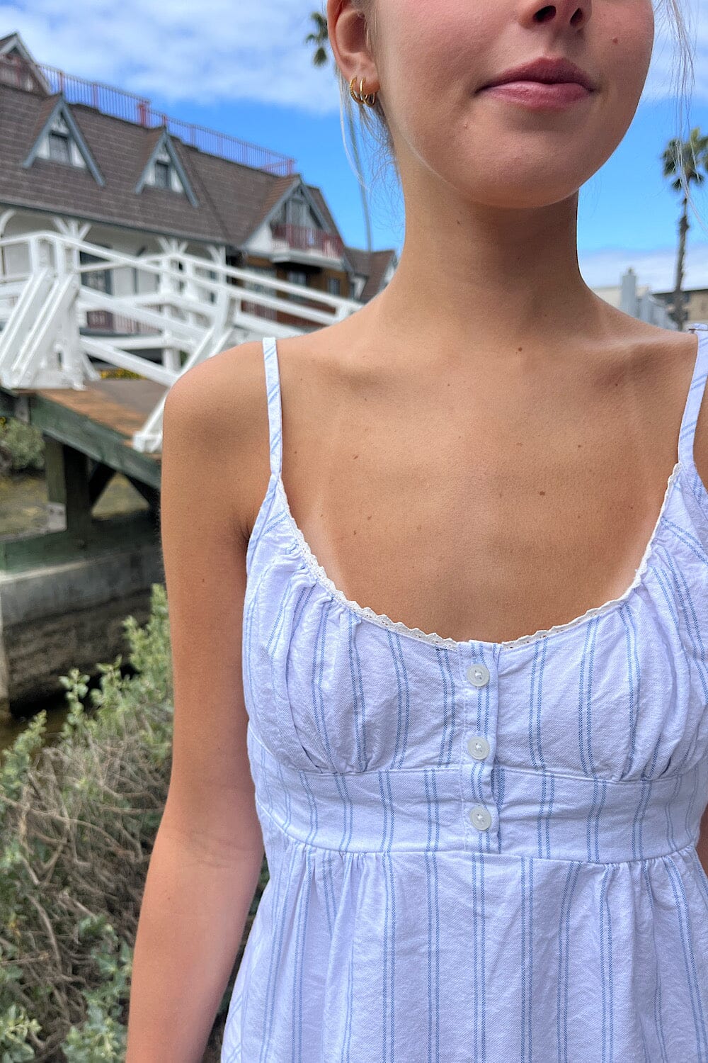 Tiffany Striped Top | White With Double Blue Stripes / S
