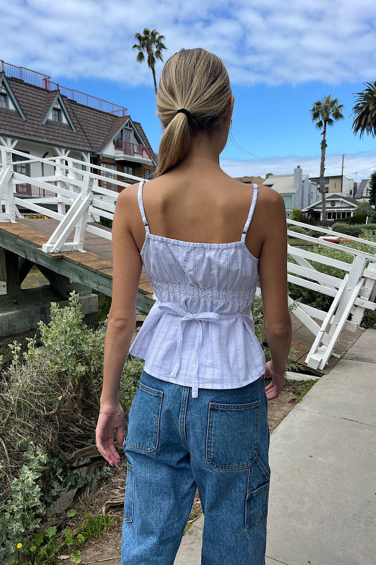 Tiffany Striped Top | White With Double Blue Stripes / S