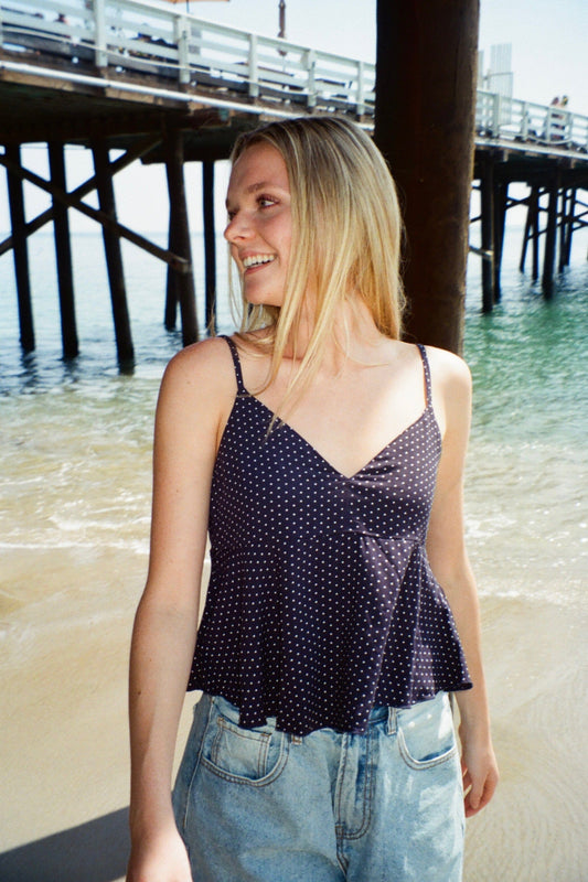 Navy with White Polka Dots / XS/S
