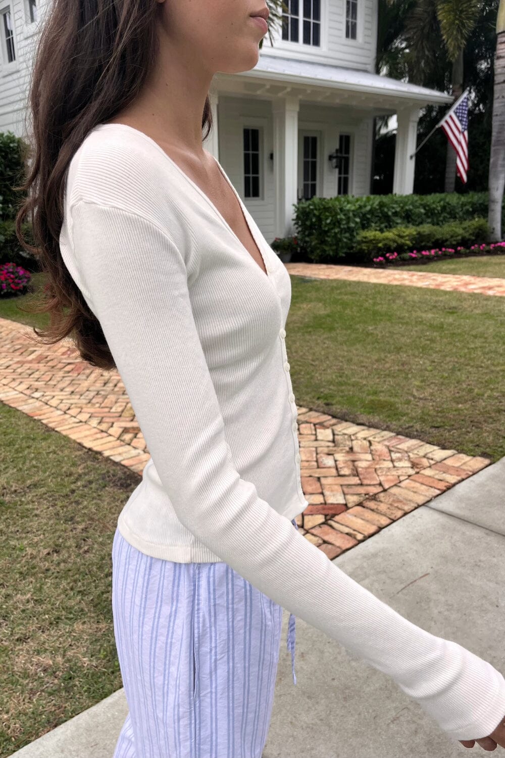 Paige Ruffle Long Sleeve Top | White / S