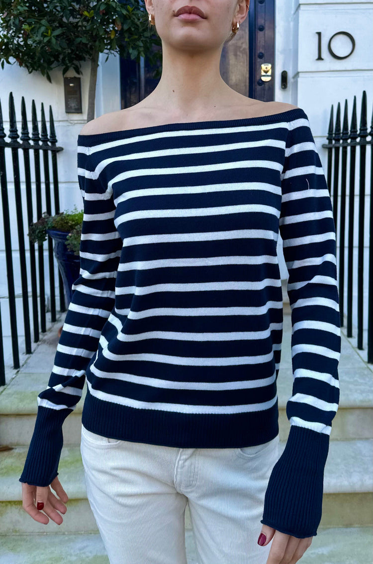 Bonnie Knit Top | Navy Blue With Thin White Stripes / Regular Fit