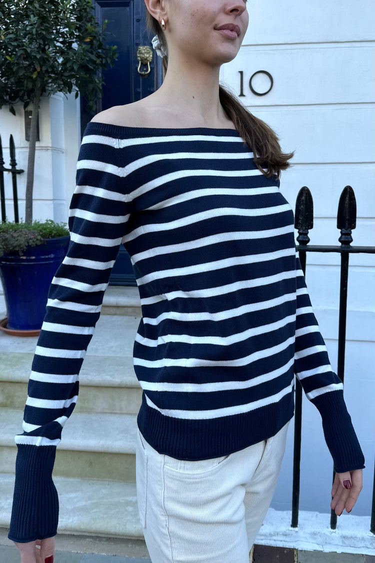 Bonnie Knit Top | Navy Blue With Thin White Stripes / Regular Fit