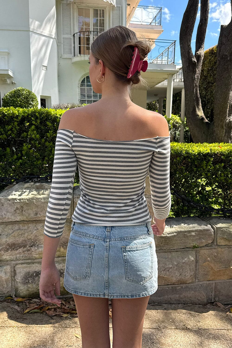 Flora Striped Top | Ivory and Heather Grey Stripes / XS/S