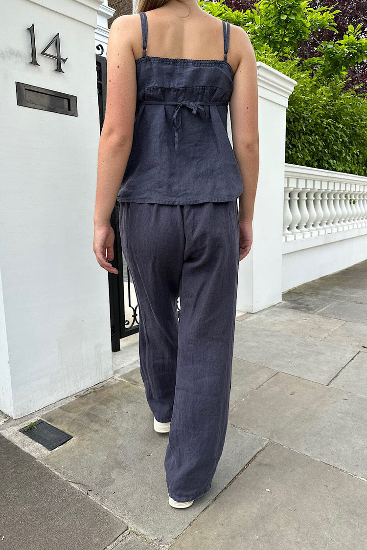 Anastasia Linen Pants | Faded Navy Blue / S