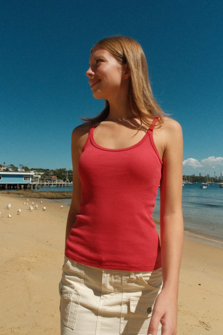 Beyonca Long Tank | Bright Red / XS/S
