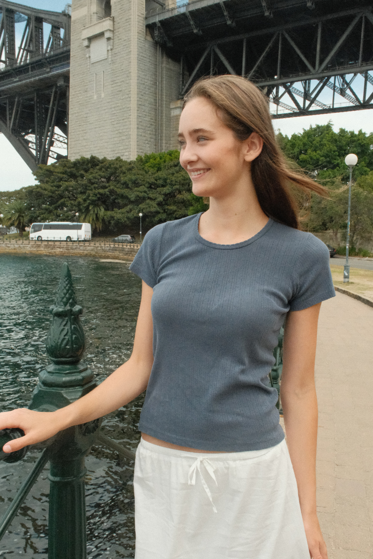 Hailie Eyelet Top | Faded Navy / XS/S