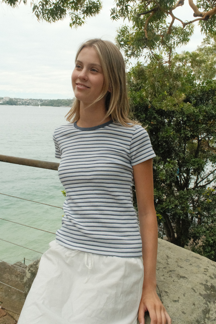 Hailie Striped Top | Ivory White Faded Navy Blue Stripes / XS/S