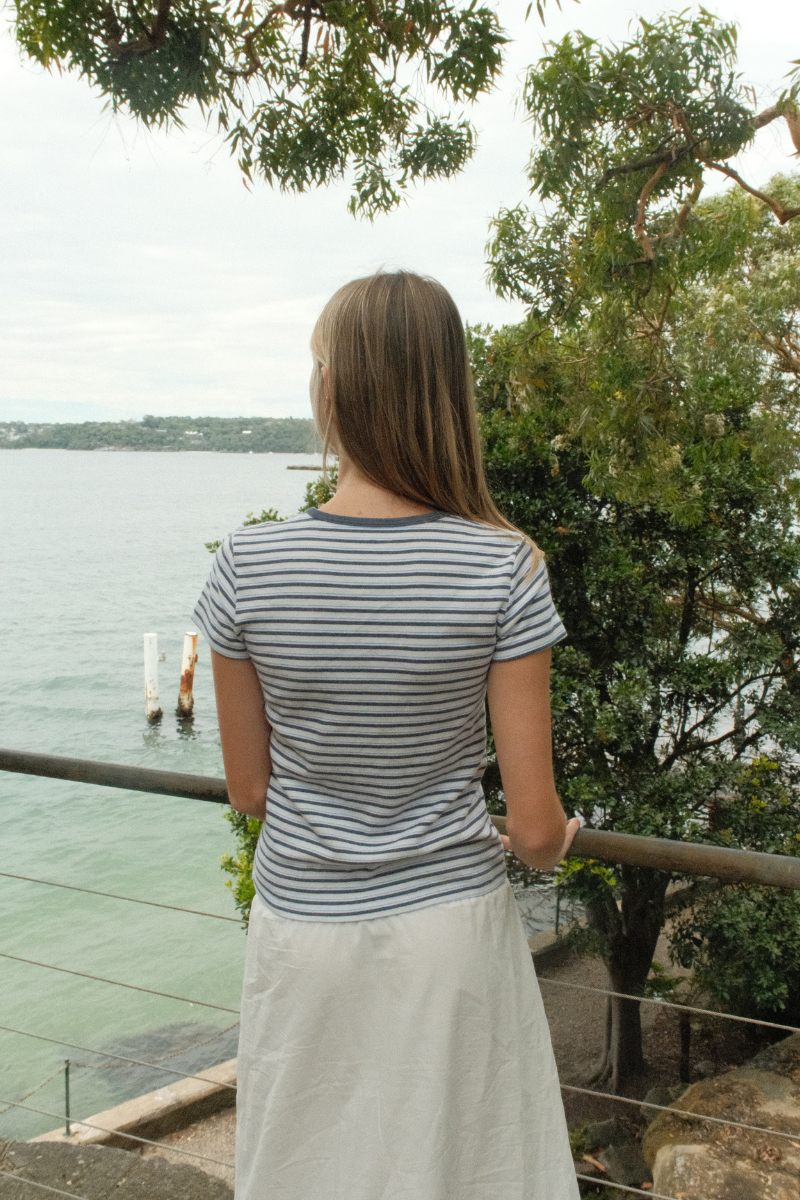 Ivory White Faded Navy Blue Stripes / XS/S