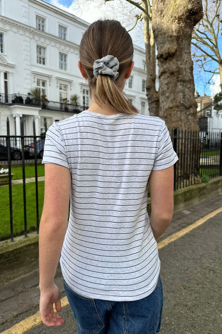 Hailie Long Striped Top | Grey With Thin Navy Stripes / S