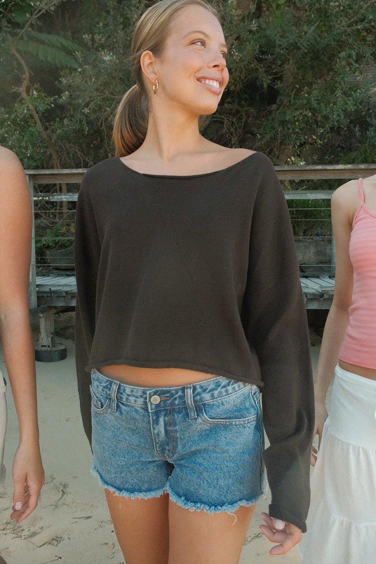Cameron Cropped Sweater | Heather Brown / Cropped Fit