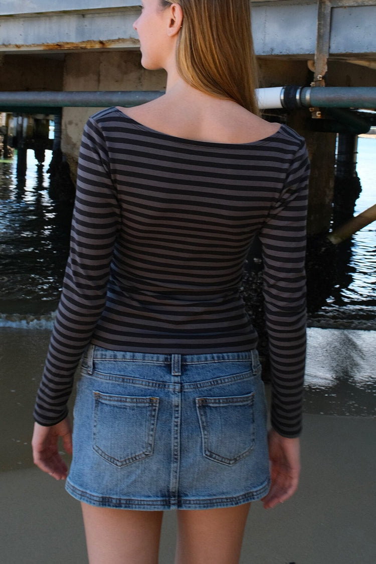 Amara Top | Dark Grey Black Stripe / XS/S
