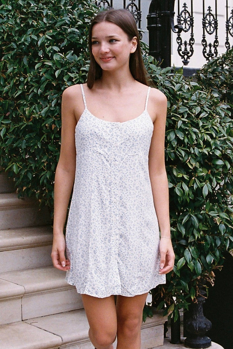 Silvana Floral Dress | Ivory With Light Blue Daisy Floral / XS/S
