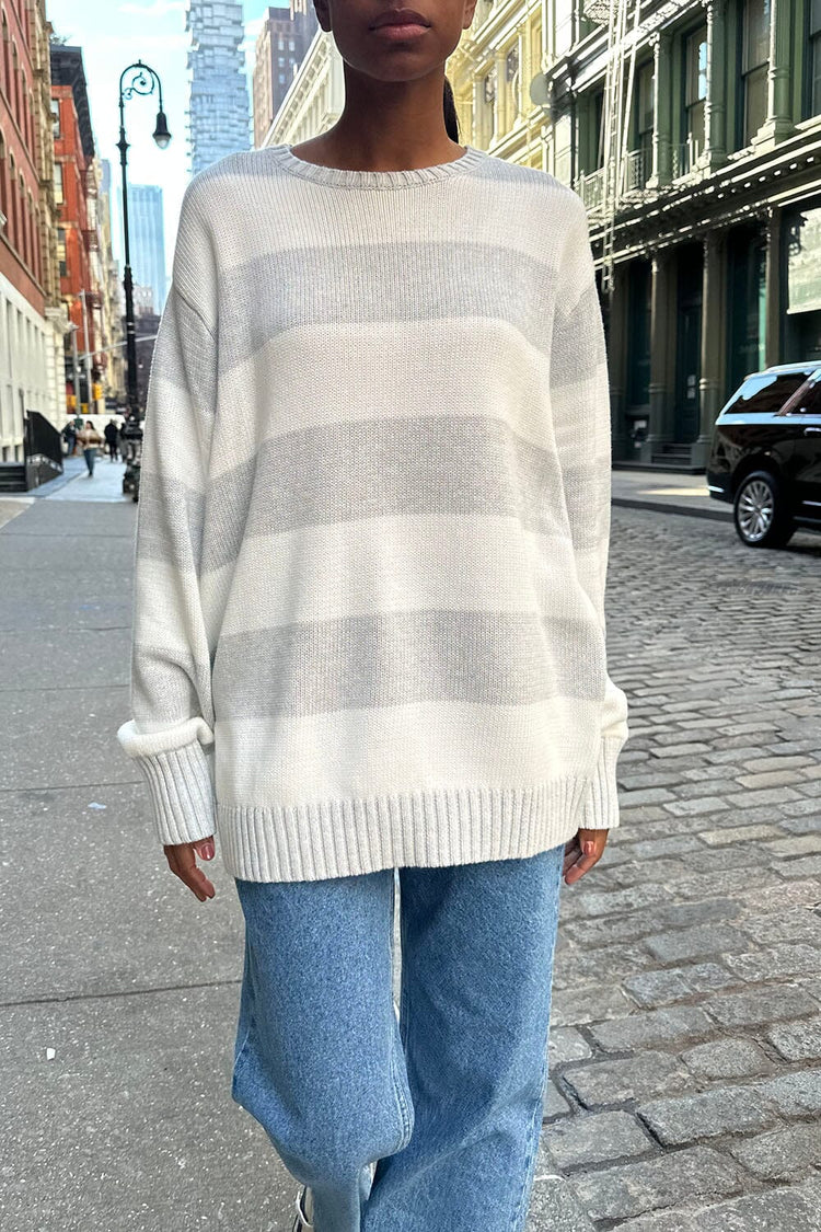 White Silver Stripes / Oversized Fit