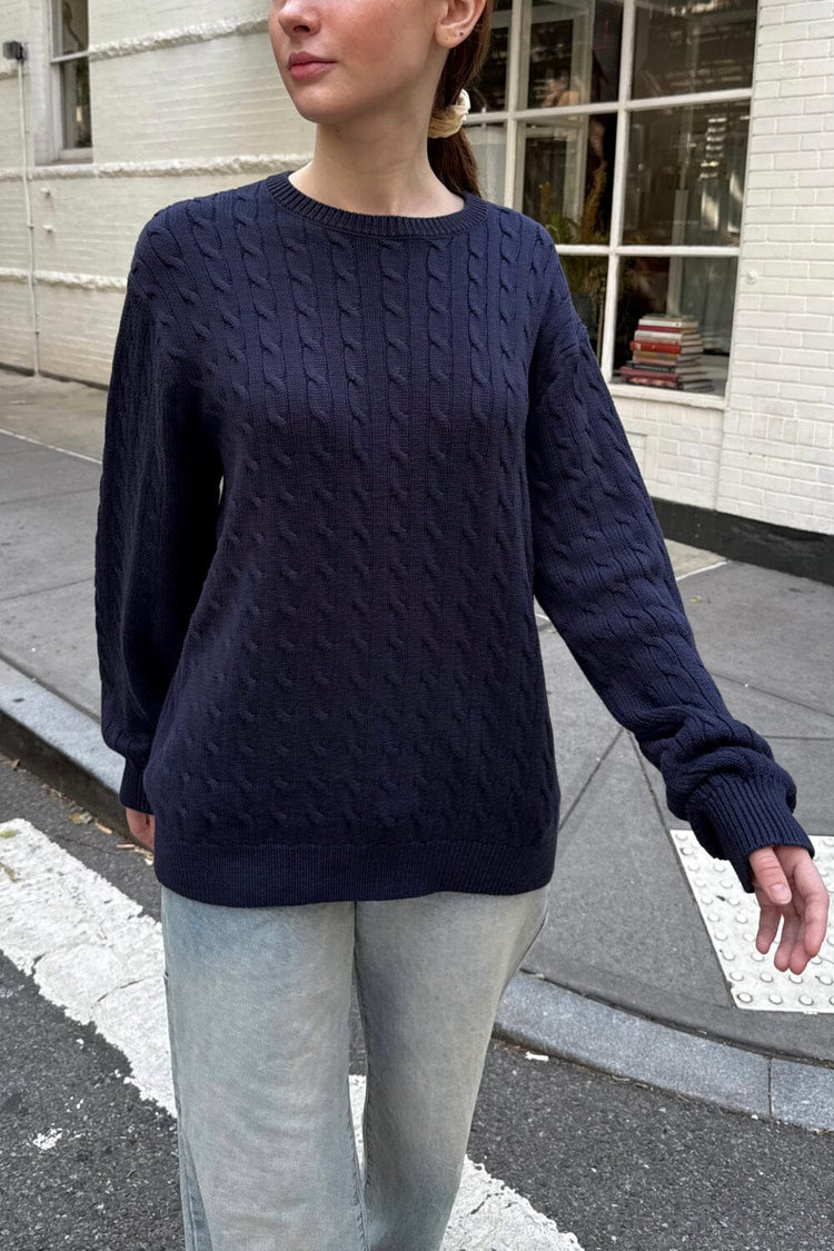 Brianna Cotton Cable Knit Sweater | Navy Blue / Oversized Fit