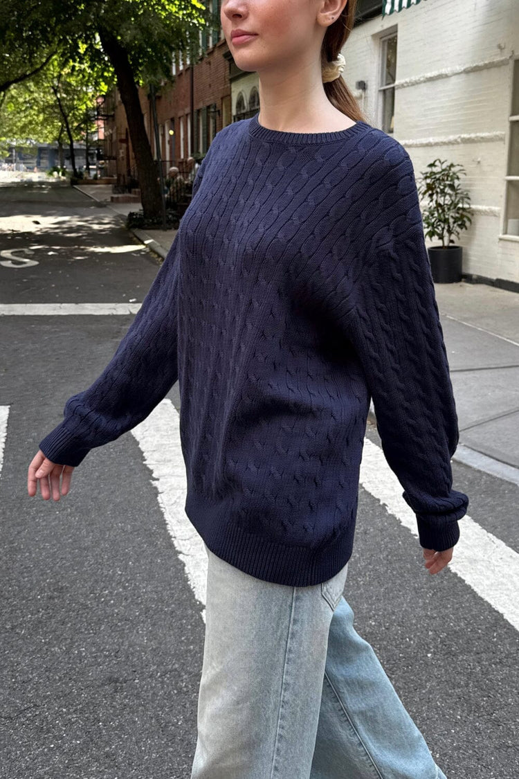 Brianna Cotton Cable Knit Sweater | Navy Blue / Oversized Fit