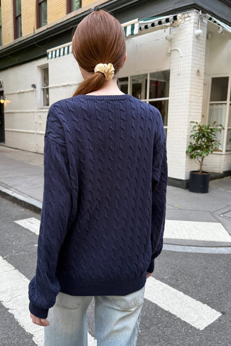 Brianna Cotton Cable Knit Sweater | Navy Blue / Oversized Fit