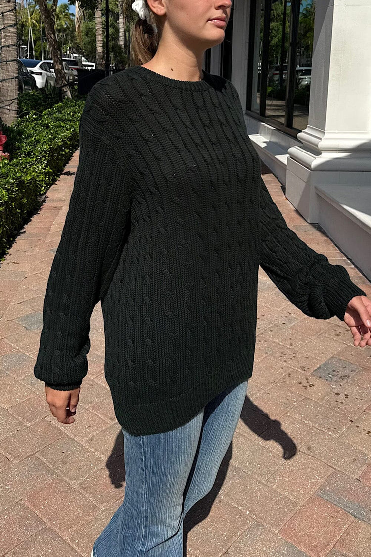 Brianna Cotton Cable Knit Sweater | Dark Green / Oversized Fit