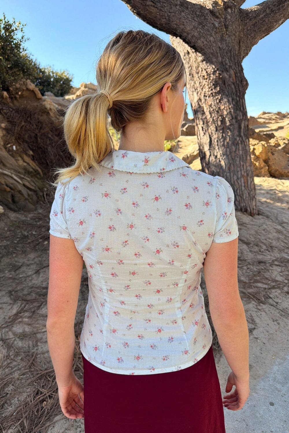 Teagan Flowers Top | Pink And Steel Blue Floral / XS/S