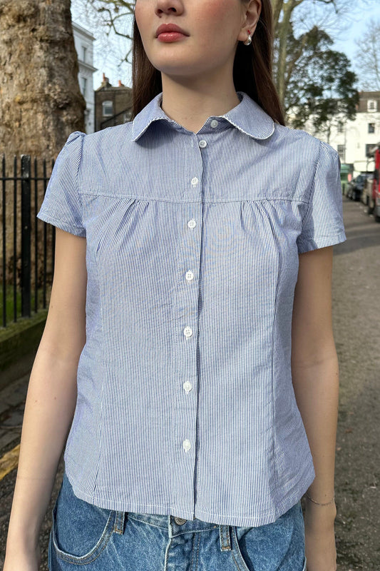 White And Navy Blue Thin Vertical Stripes / XS/S