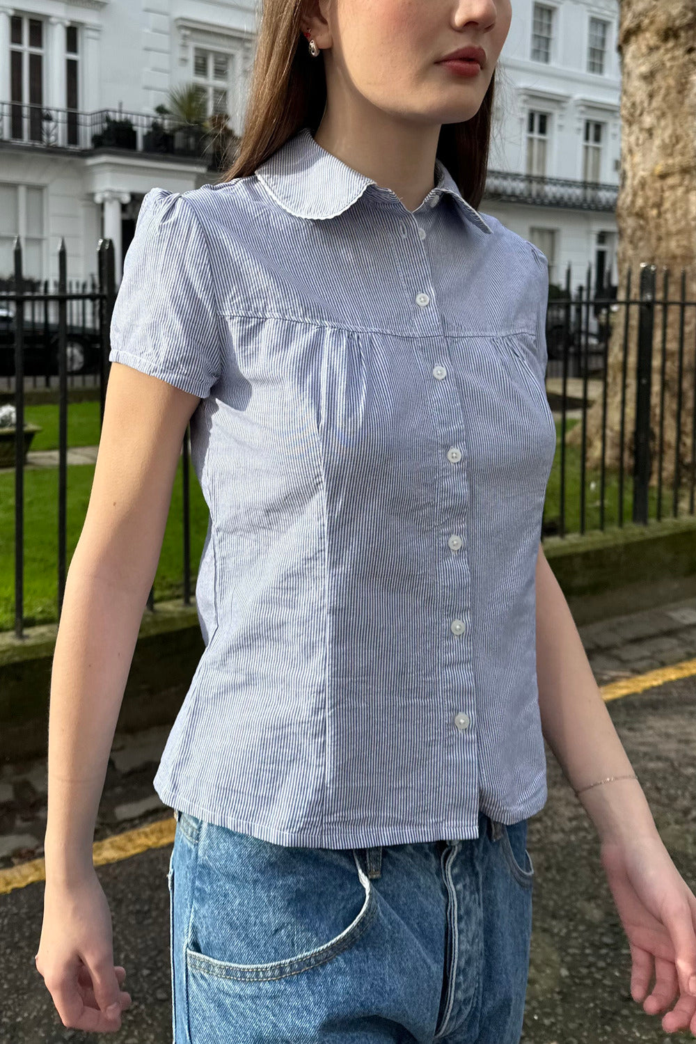 White And Navy Blue Thin Vertical Stripes / XS/S