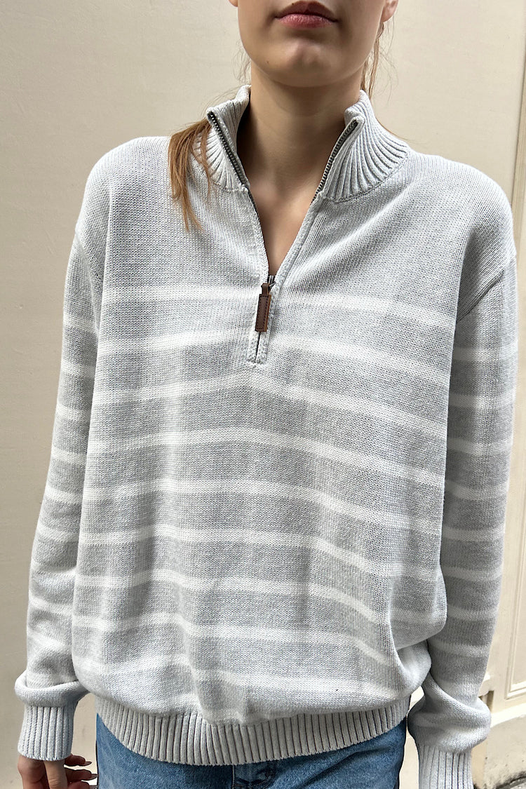 Aleah Cotton Stripe Sweater | White Silver Thin Stripes / Oversized Fit