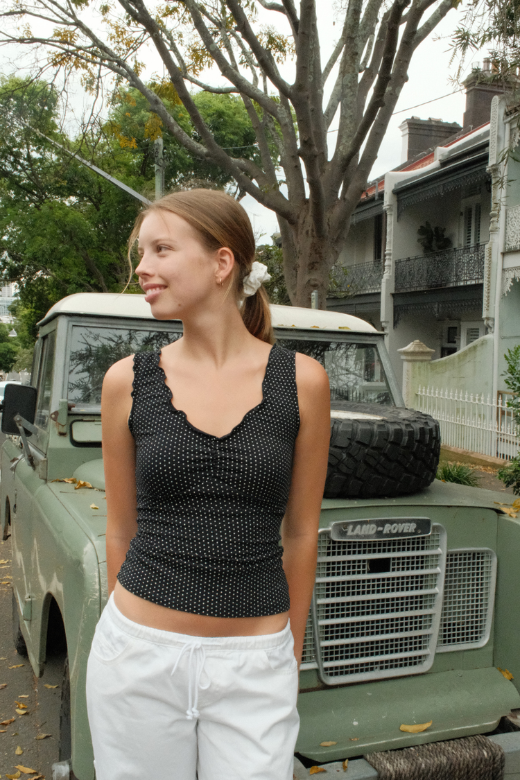Malena Top | navy white polka dots