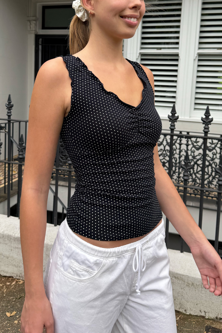 Malena Top | navy white polka dots