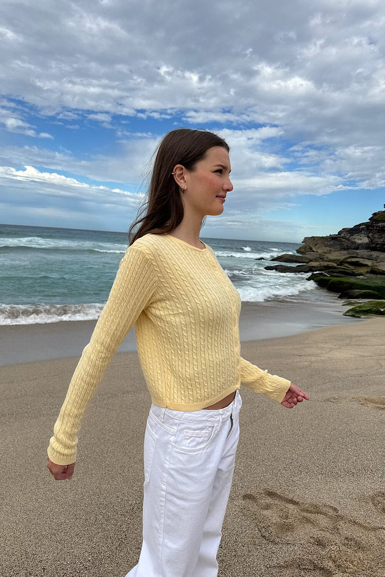 Zoe Cable Knit Cardigan | Pastel Yellow / XS/S