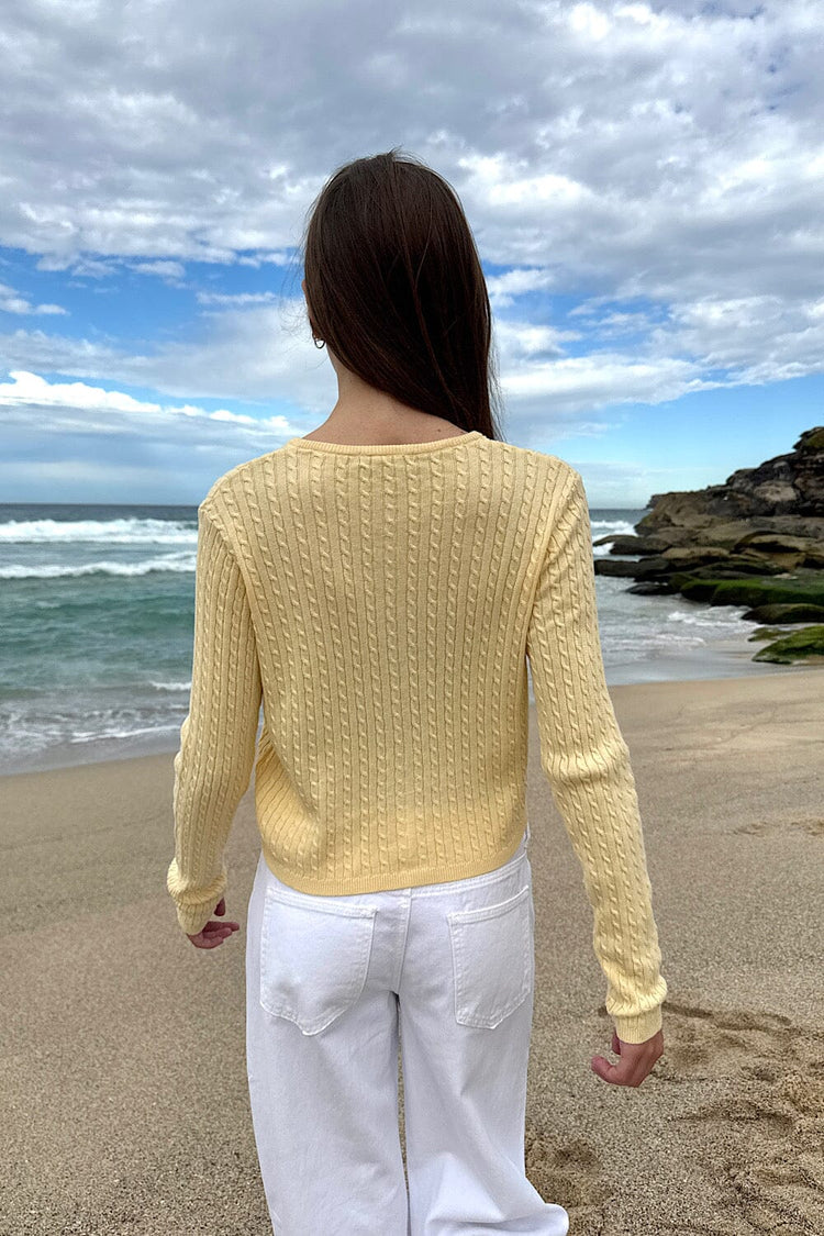 Zoe Cable Knit Cardigan | Pastel Yellow / XS/S
