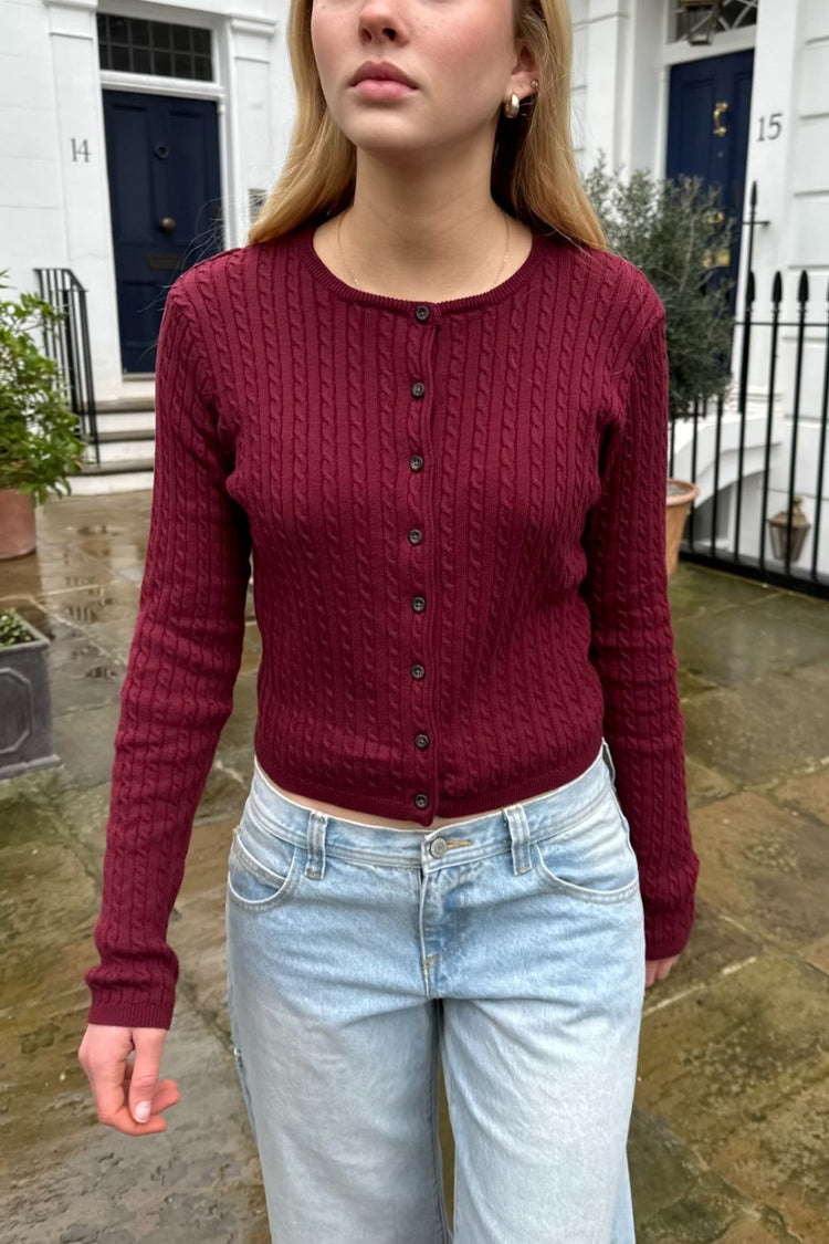 Zoe Cable Knit Cardigan | Burgundy / XS/S