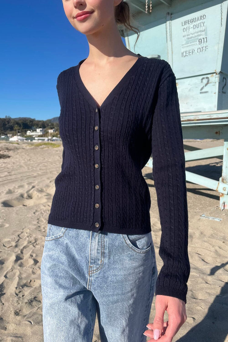 Zoe V-Neck Cardigan | Navy Blue / S