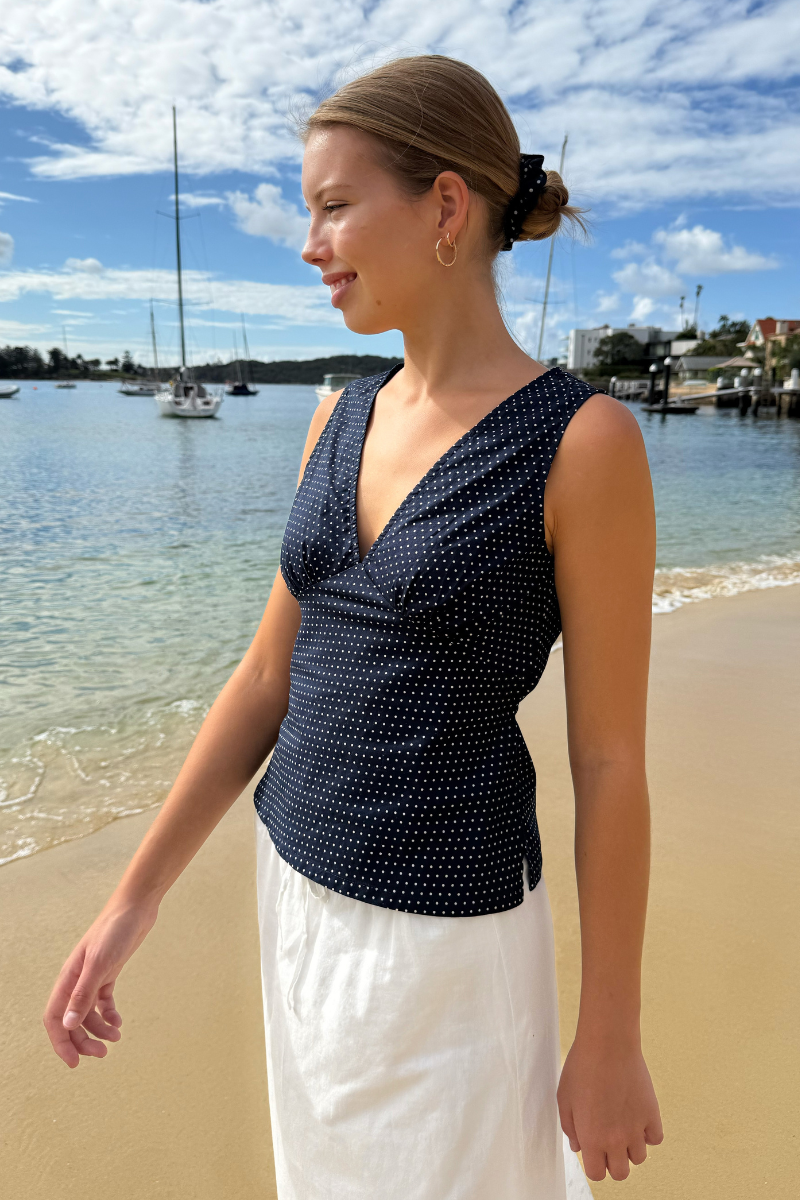 Navy with White Polka Dots / XS/S
