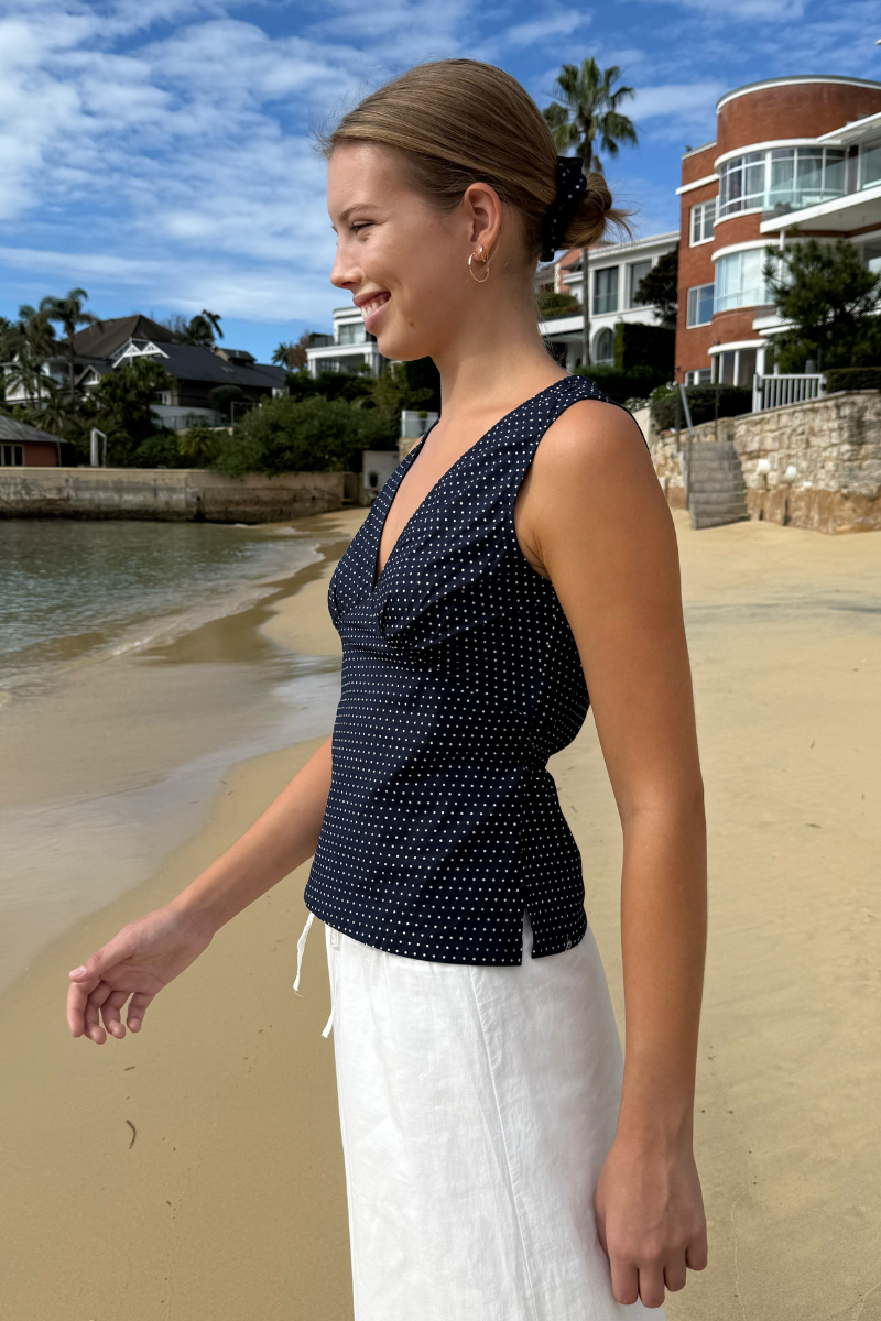Navy with White Polka Dots / XS/S