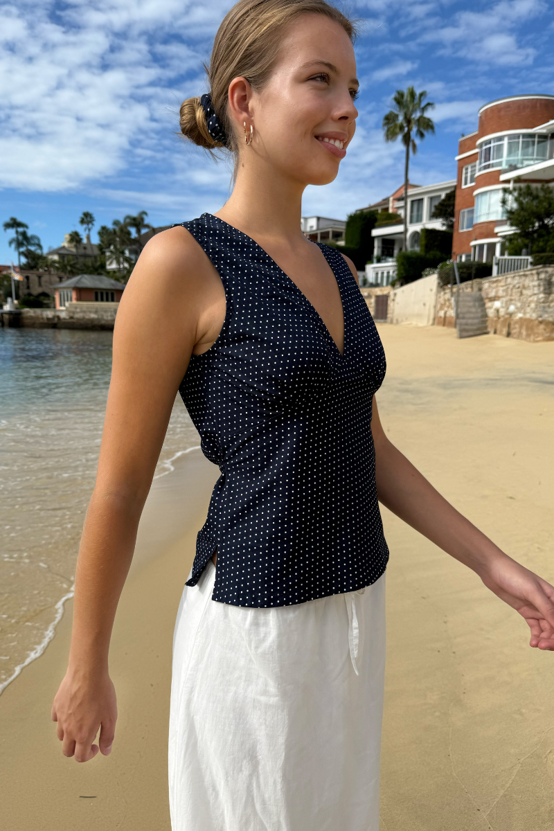 Navy with White Polka Dots / XS/S