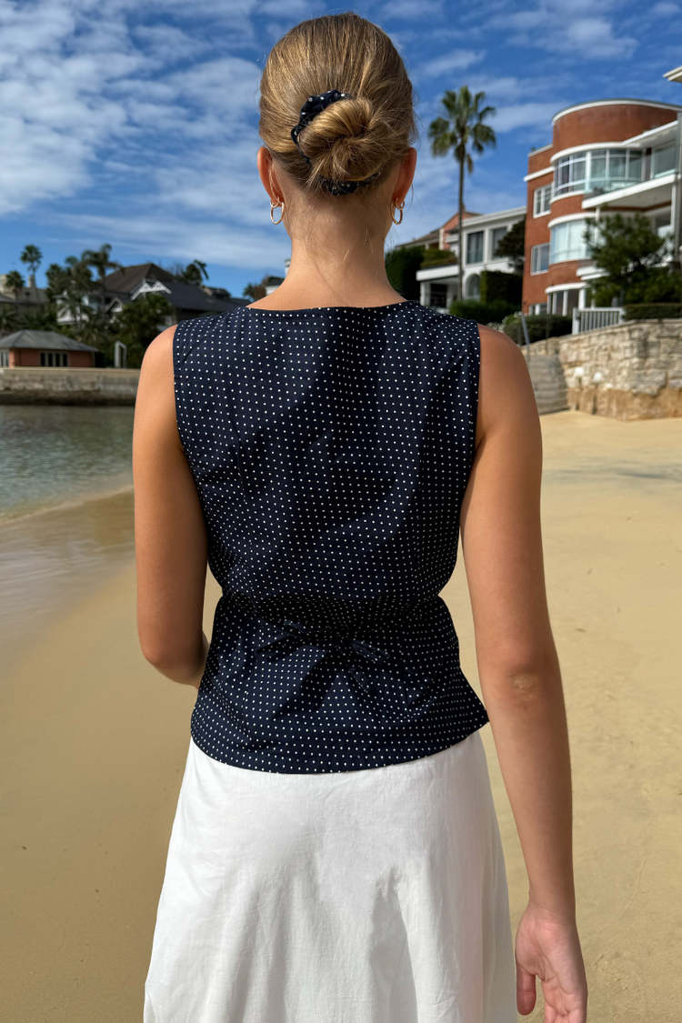 Rafaela Polka Dots Top | Navy with White Polka Dots / XS/S