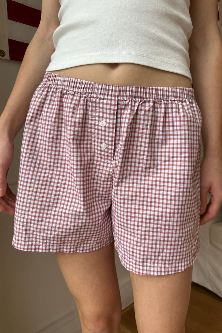 Keira Long Gingham Boxer Shorts | Red White Gingham / XS/S