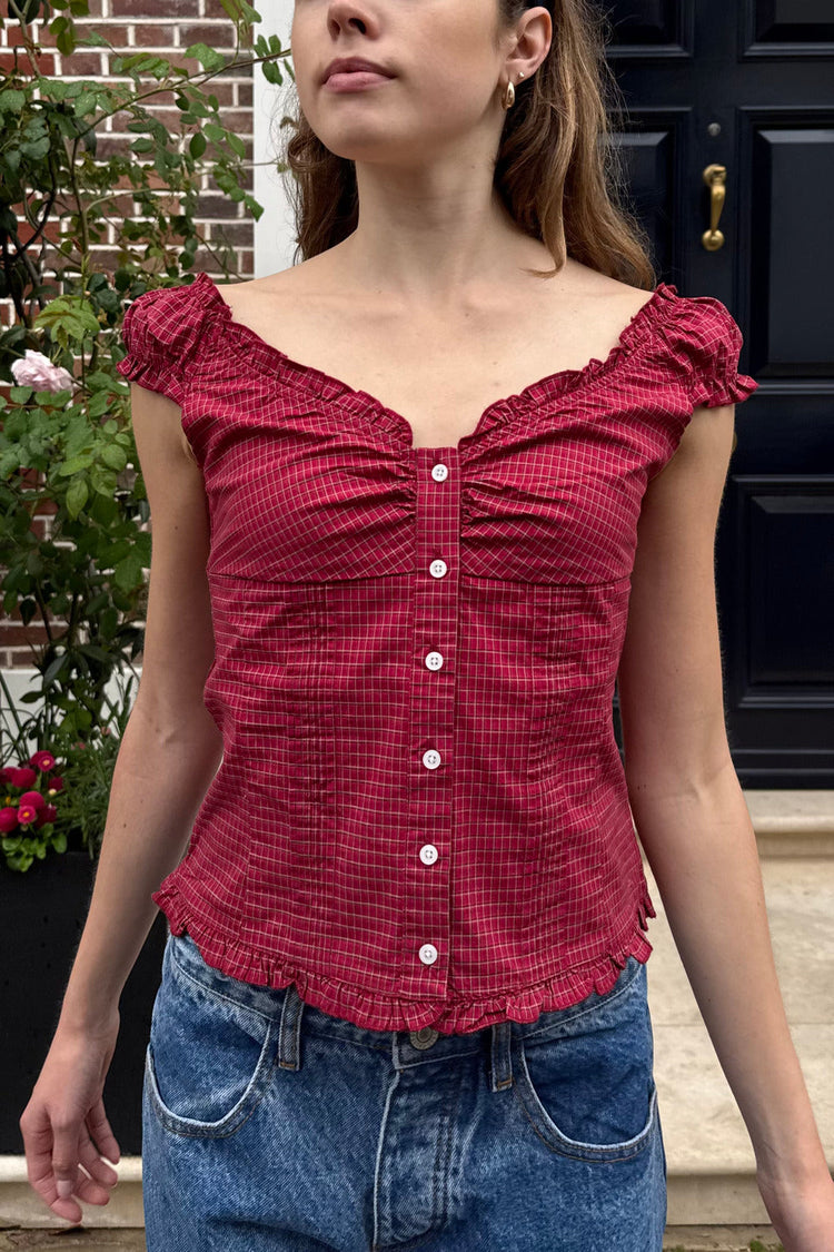 Elena Plaid Top | Red With White And Black Plaid / XS/S