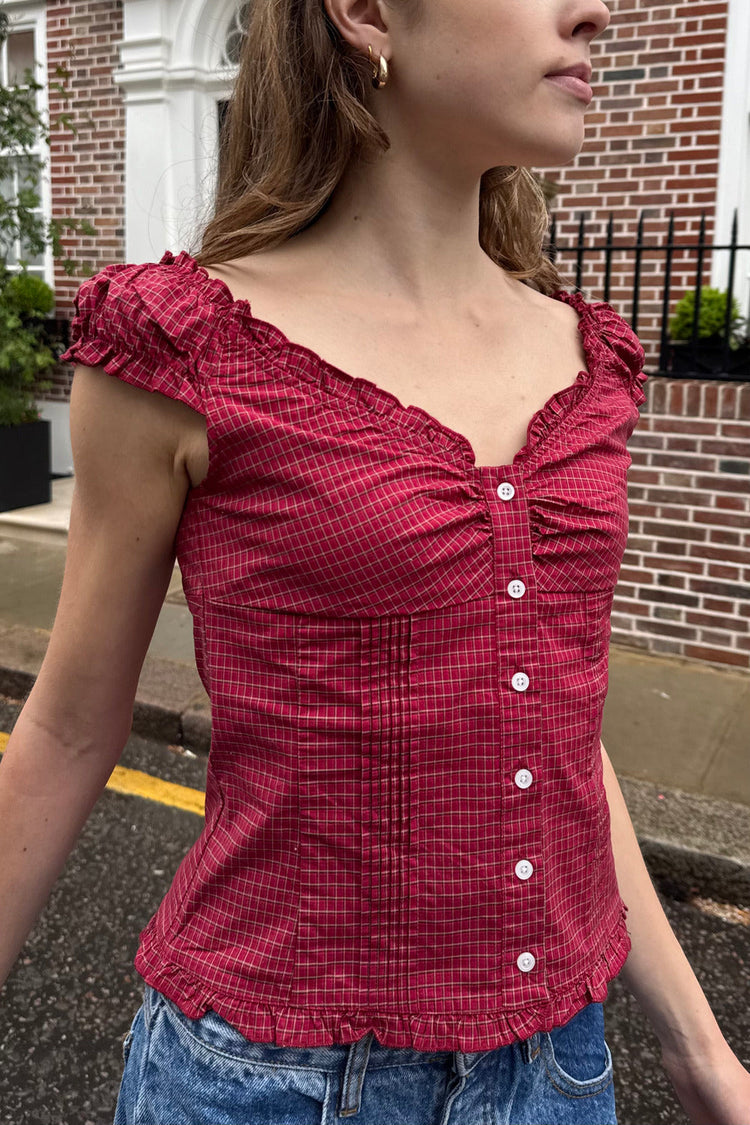 Elena Plaid Top | Red With White And Black Plaid / XS/S
