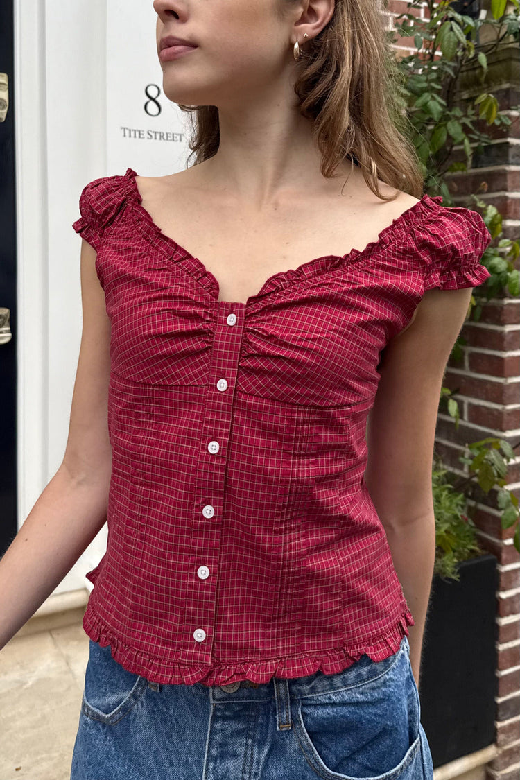 Elena Plaid Top | Red With White And Black Plaid / XS/S