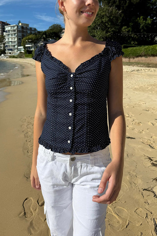 Faded Navy Blue With White Polka Dots / XS/S