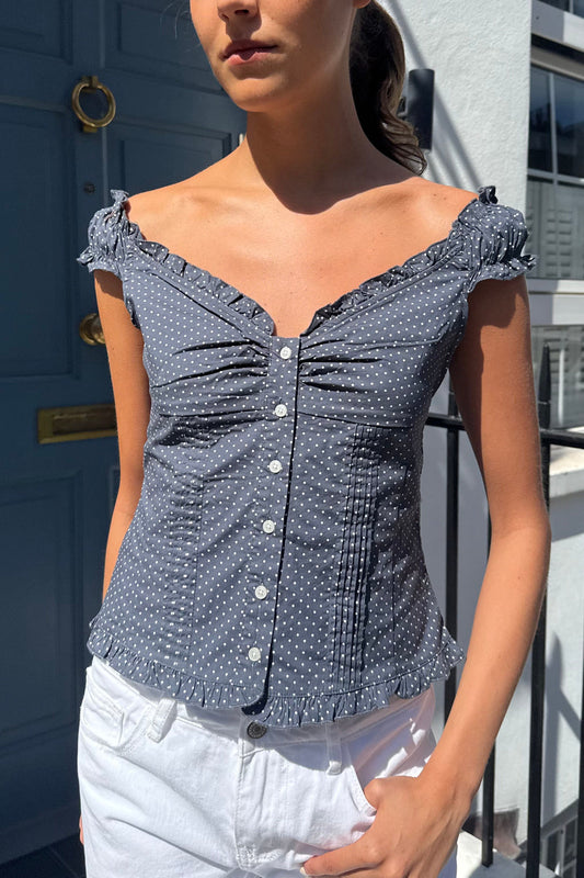 Faded Navy With White Polka Dots / XS/S